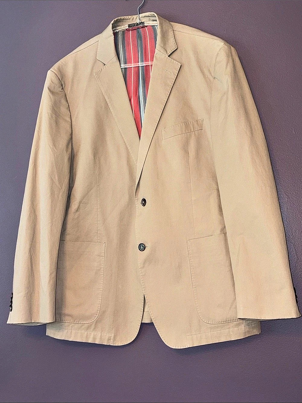 Flynt Men's Striped Lined Cotton Sport Coat in Beige 44R